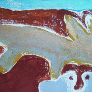 Rabbit and Babies Detail of mixed media painting called 'Rabbit and Babies' by Brian Thomas