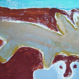 Rabbit and Babies Detail of mixed media painting called 'Rabbit and Babies' by Brian Thomas