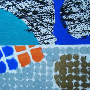 Sun and Moon Detail of 2 mixed media paintings by Brian Thomas